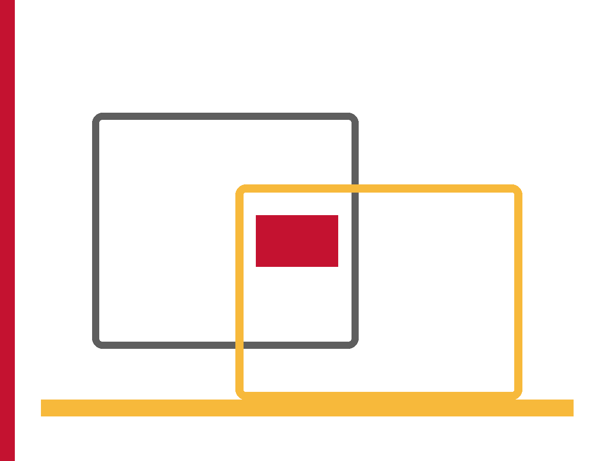 Two overlapping rounded rectangles, one charcoal and one gold, with a crimson block in the overlap