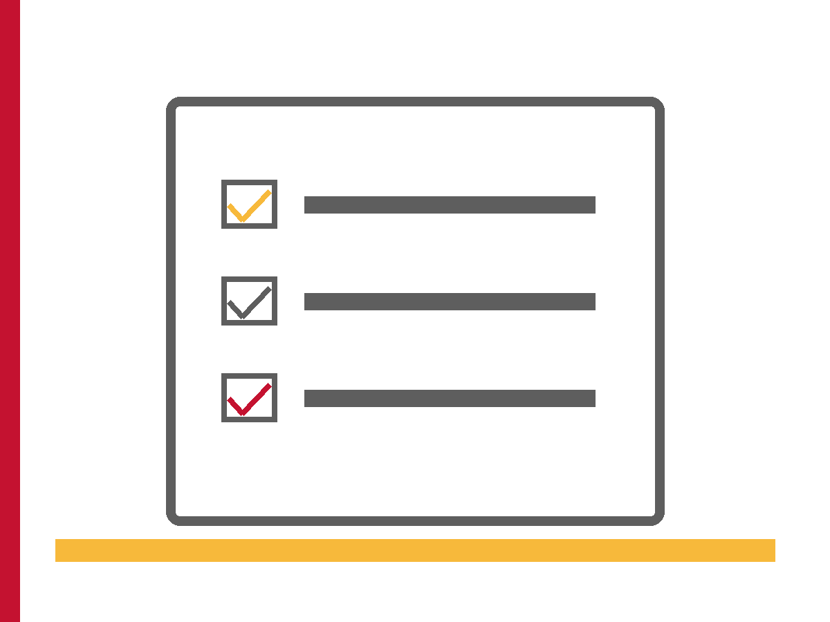 A charcoal outlined sheet with three rows, marked in gold, charcoal, and crimson
