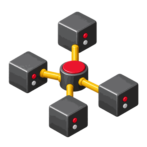 Network hub cabled to four devices