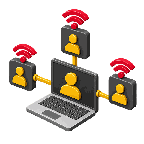 Laptop linked to people over wireless
